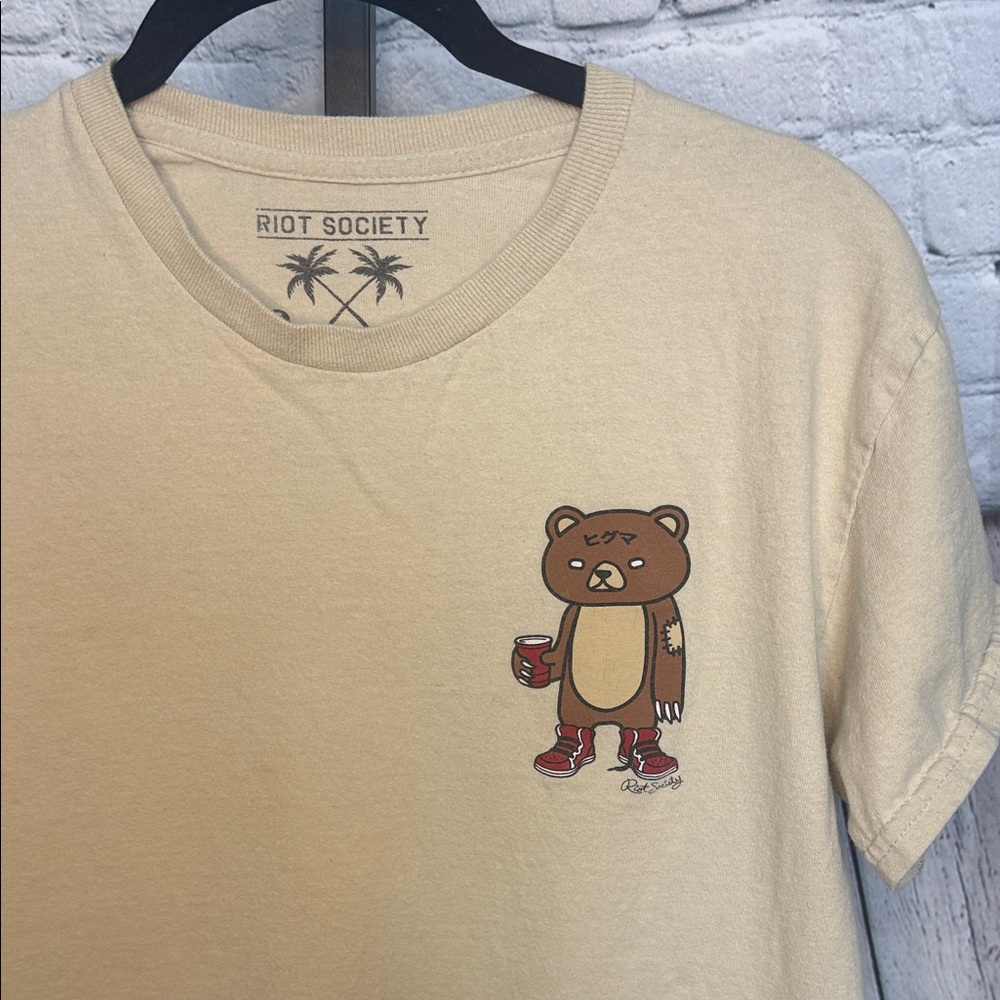 riot society Beige Tee with Brown Bear Graphic